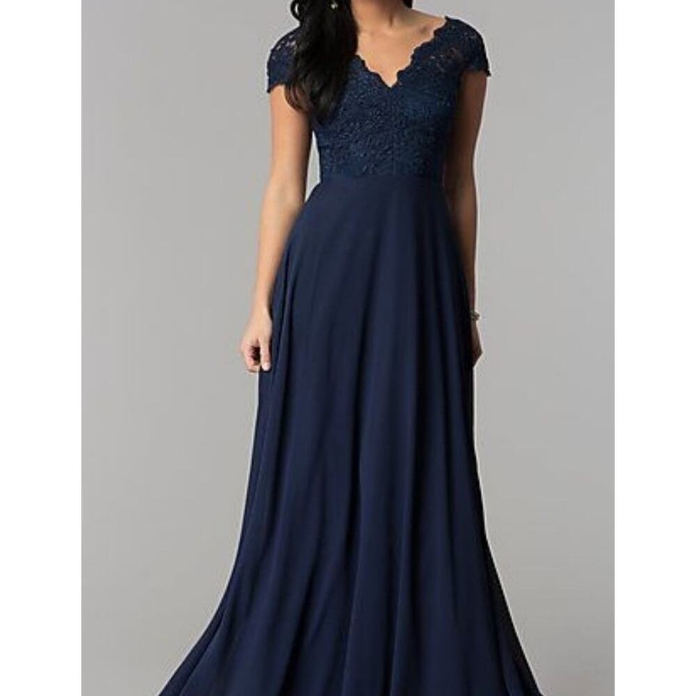 #130​ MSRP $250 NWOT MORILEE MADELINE GARDNER NAVY LACE CHIFFON GOWN ♡SIZE 14♡